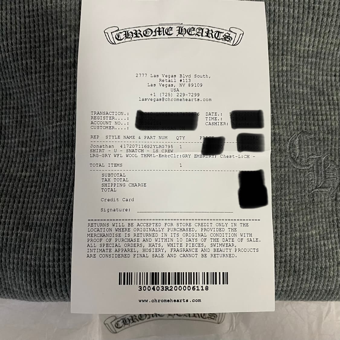 [L] 크롬하츠 CH 레터 와플 써멀 롱슬리브 티셔츠 그레이 상품이미지2