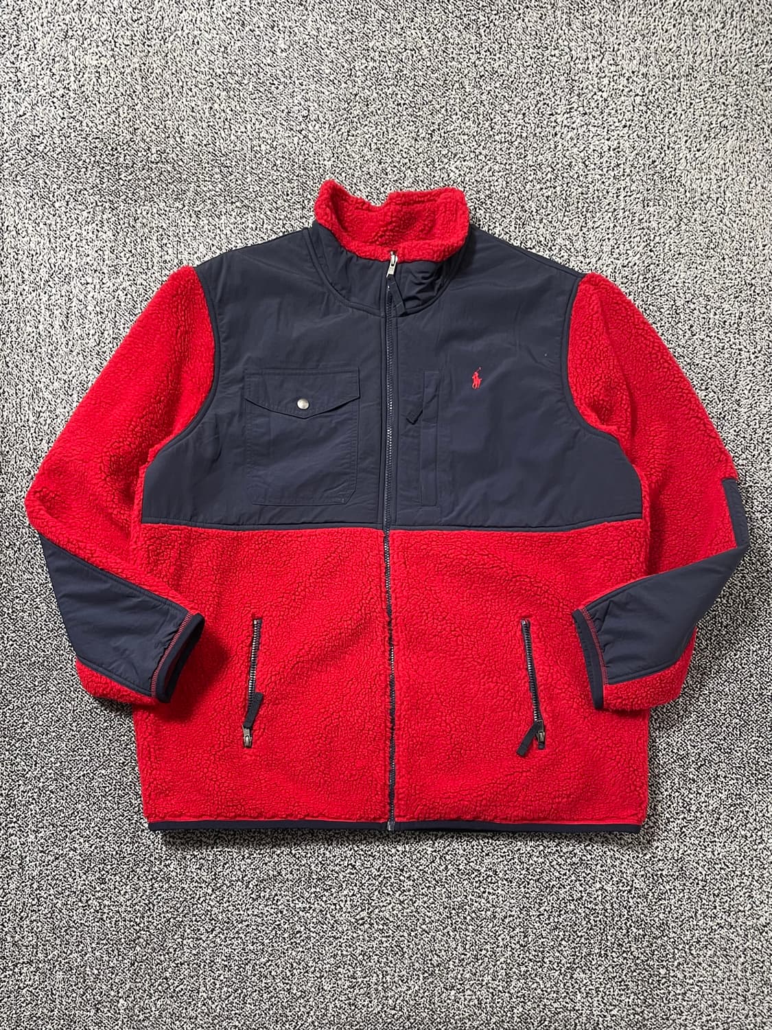 빈티지9. 폴로랄프로렌 하이브리드 플리스 자켓 셰르파 레드 네이비 배색 상품이미지1