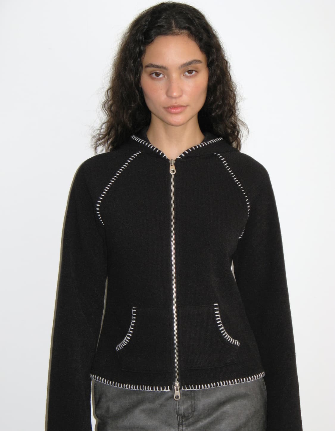 BOHO STITCH HOODED JACKET, BLACK 상품이미지1