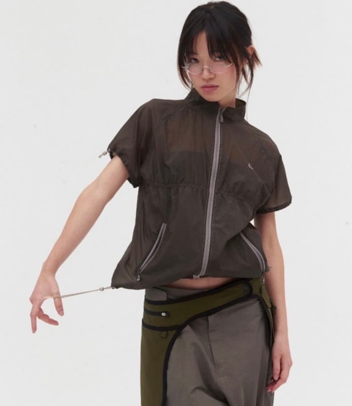스마트어반유즈풀 퍼커링 자켓 카키 반팔 바람막이 상품이미지1
