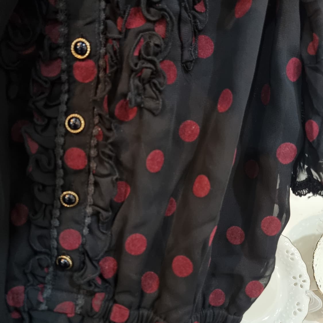 엑시즈팜 플로키 도트 쉬폰 리본 원피스 상품이미지5