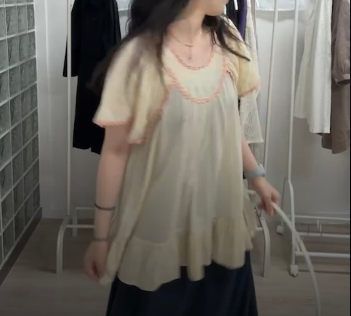 빈티지 핑크 스티치 크림 블라우스 상품이미지4