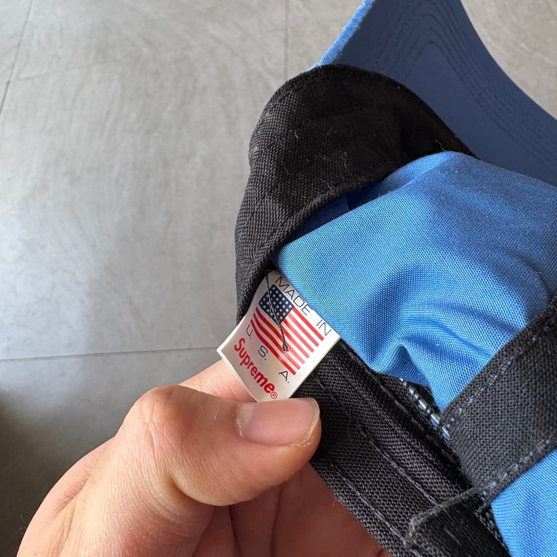 21ss 슈프림 리버스 라벨 블루 체크 캡  상품이미지6