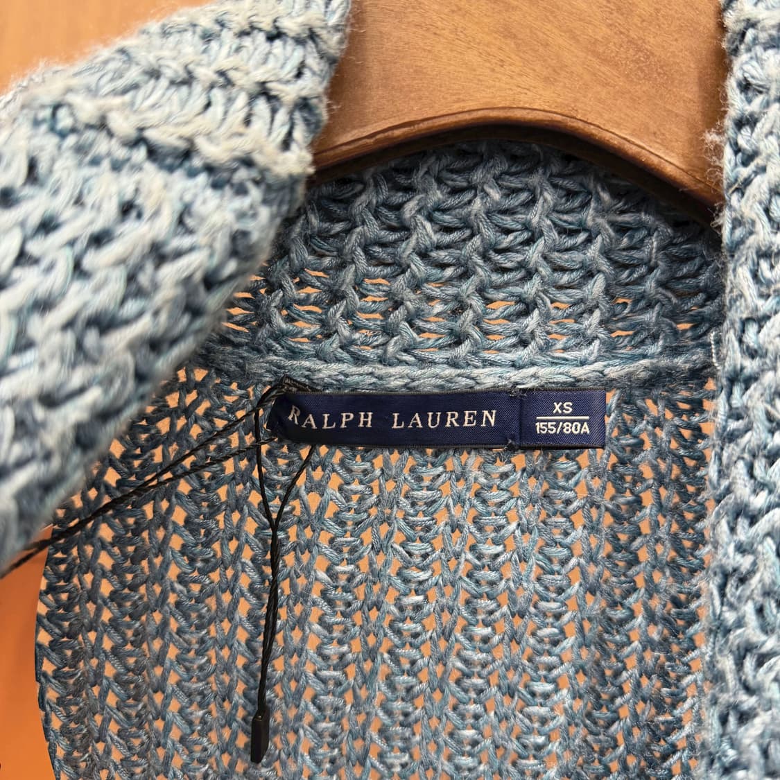 폴로 랄프 로렌 니트 가디건 숄카라 오픈워크 조직 디테일 더스티 블루 상품이미지6