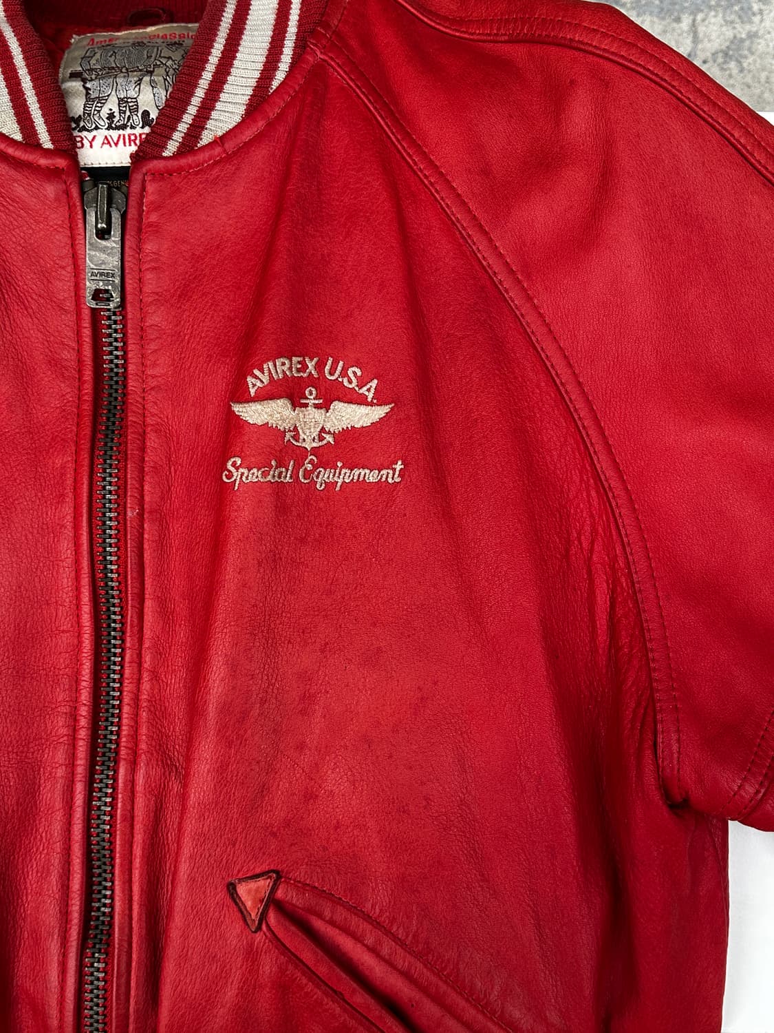90s 아비렉스 avirex 바시티 레더 자켓 레드 상품이미지4