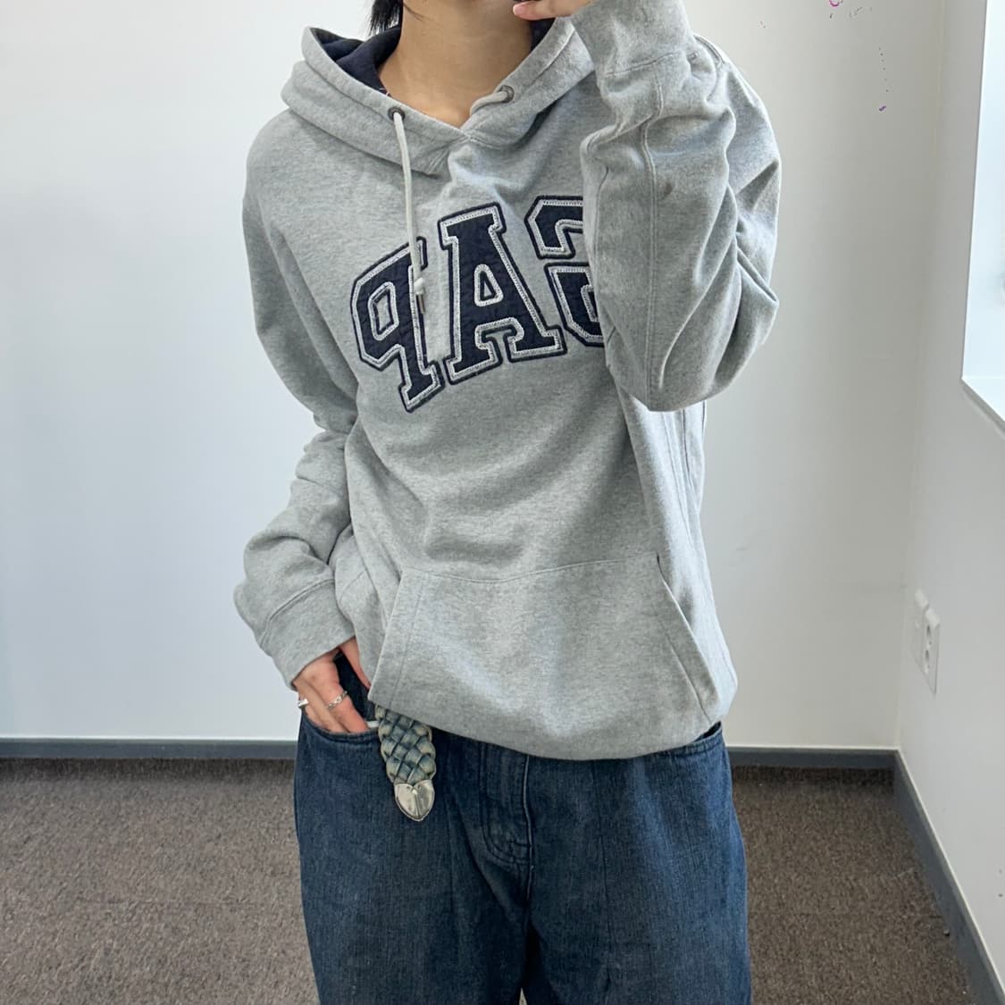 Gap 갭 네이비 로고 그레이 후드집업 상품이미지1