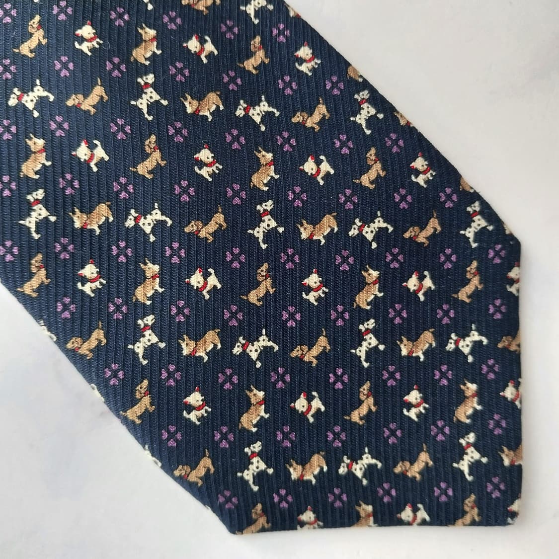 챕스 실크 네이비 강아지 패턴 넥타이 7.5cm A+등급 K1762 상품이미지7