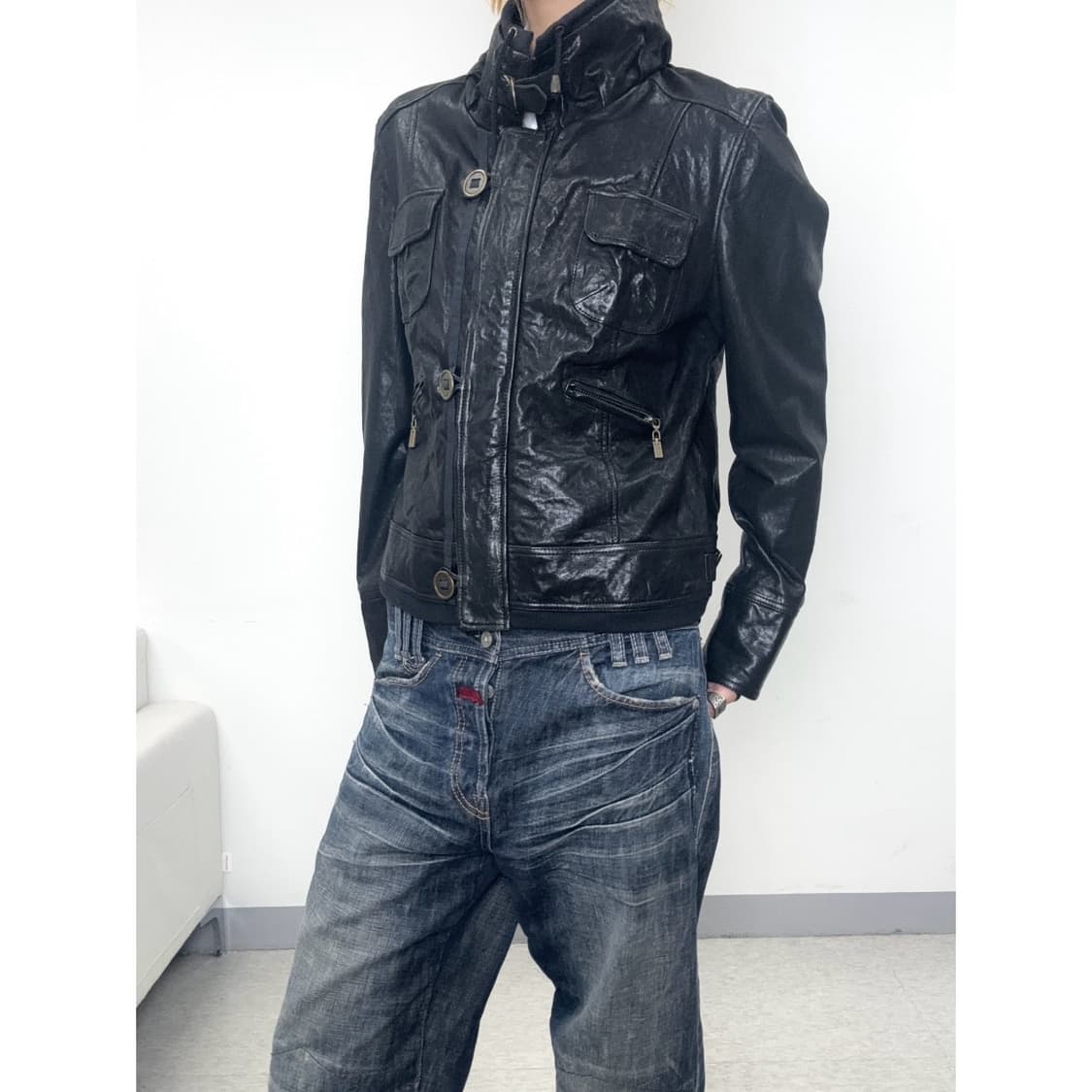 빈티지 블랙 락시크 리얼레더 자켓 상품이미지4