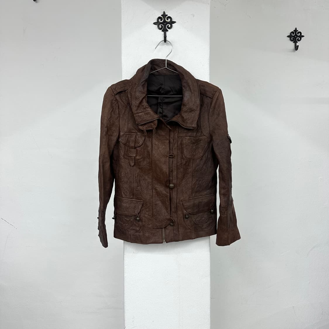 Brown snap leather jacket 상품이미지2