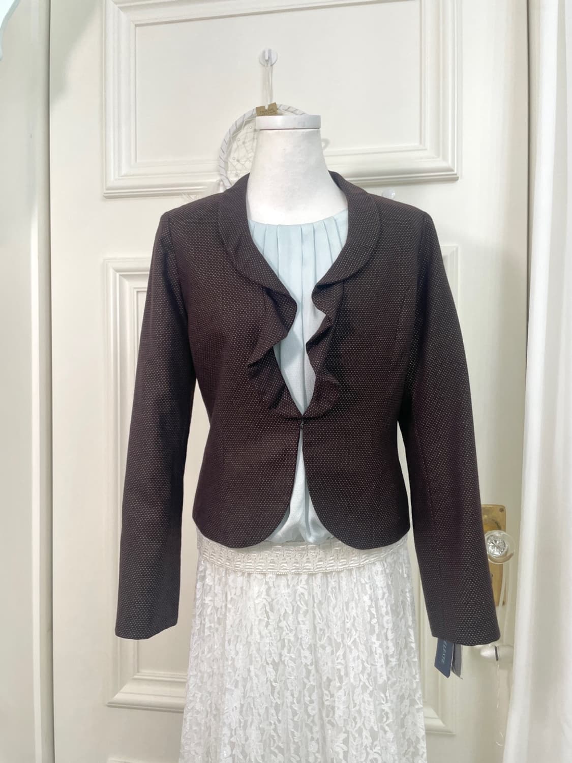 brown dot ruffle jacket(size-40) 상품이미지1