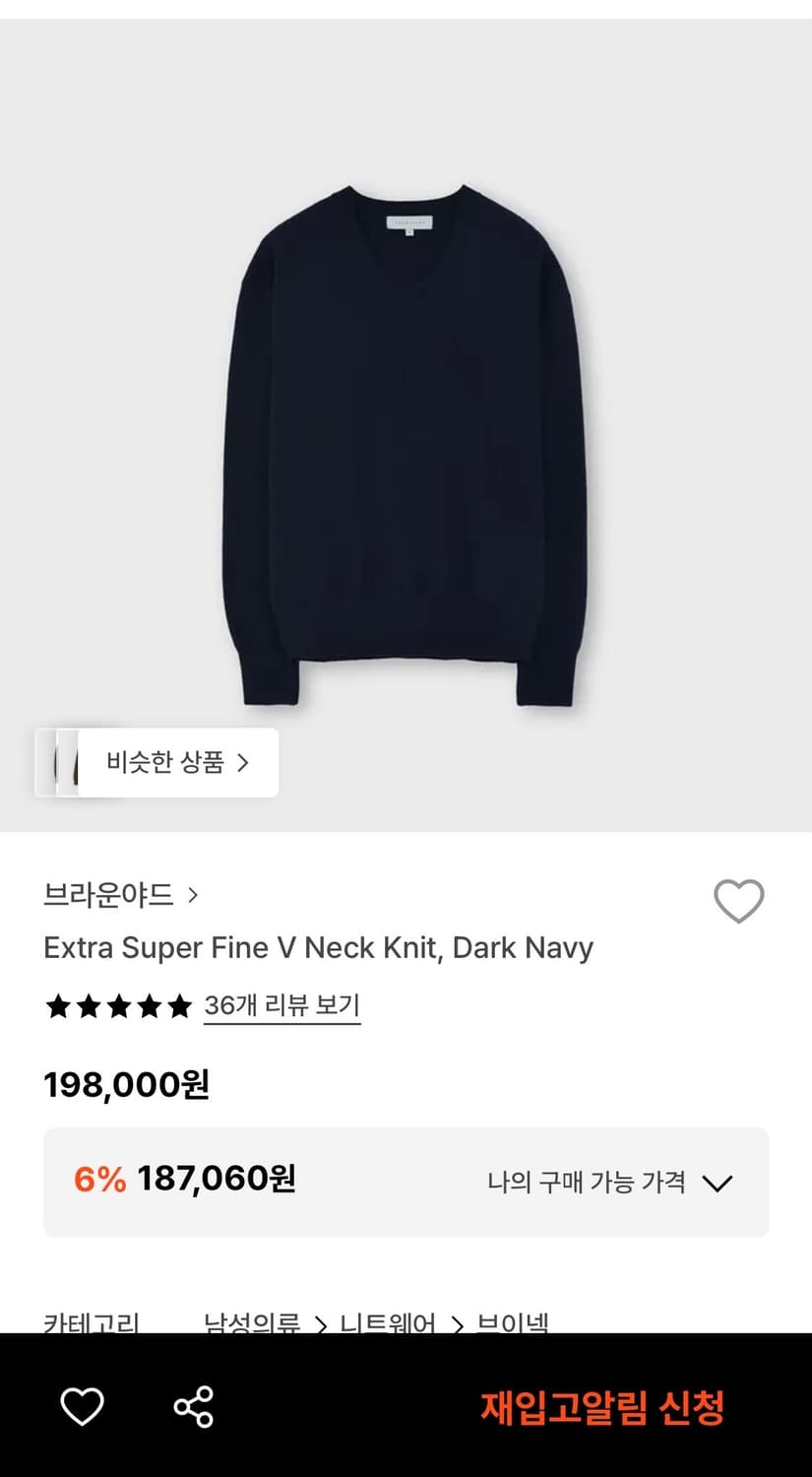 브라운야드 / 엑스트라 슈퍼 파인 브이넥 니트 / 다크 네이비 / 3 상품이미지1