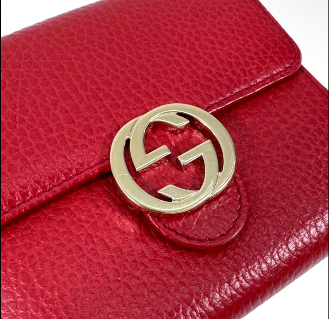 구찌 여성 GG 인터로킹 금장 레더 플랩 반지갑 레드 615525 상품이미지5