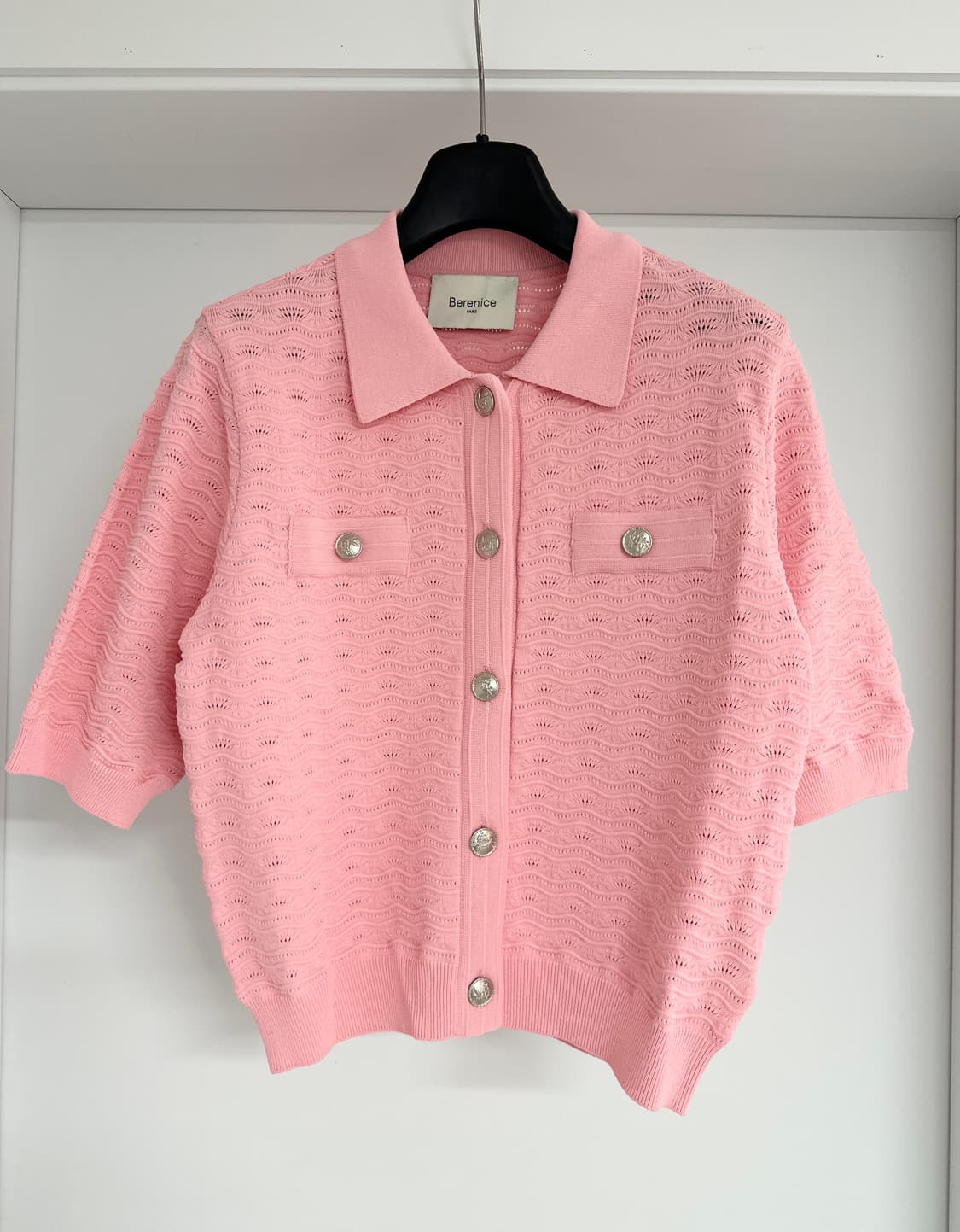 [베르니스] 여성 핑크 반팔 가디건 상품이미지1