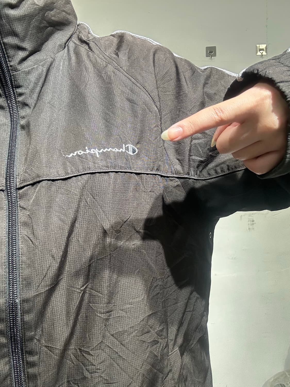챔피온 블랙 일본판 사이드 라인 올드스쿨 오버핏 바람막이 자켓 M 상품이미지4