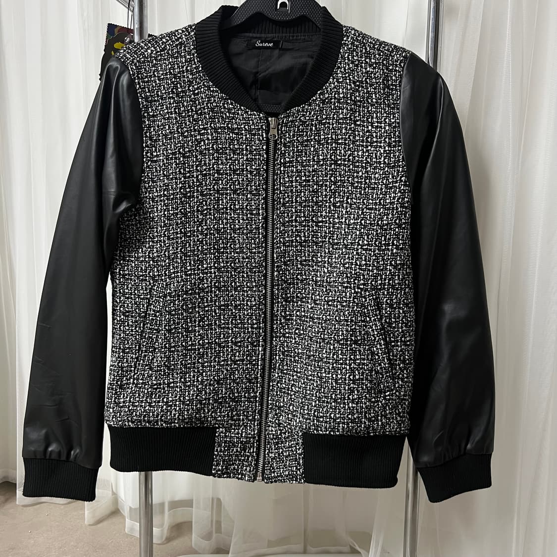 트위드 가죽 소매 블루종 자켓 M사이즈 상품이미지2