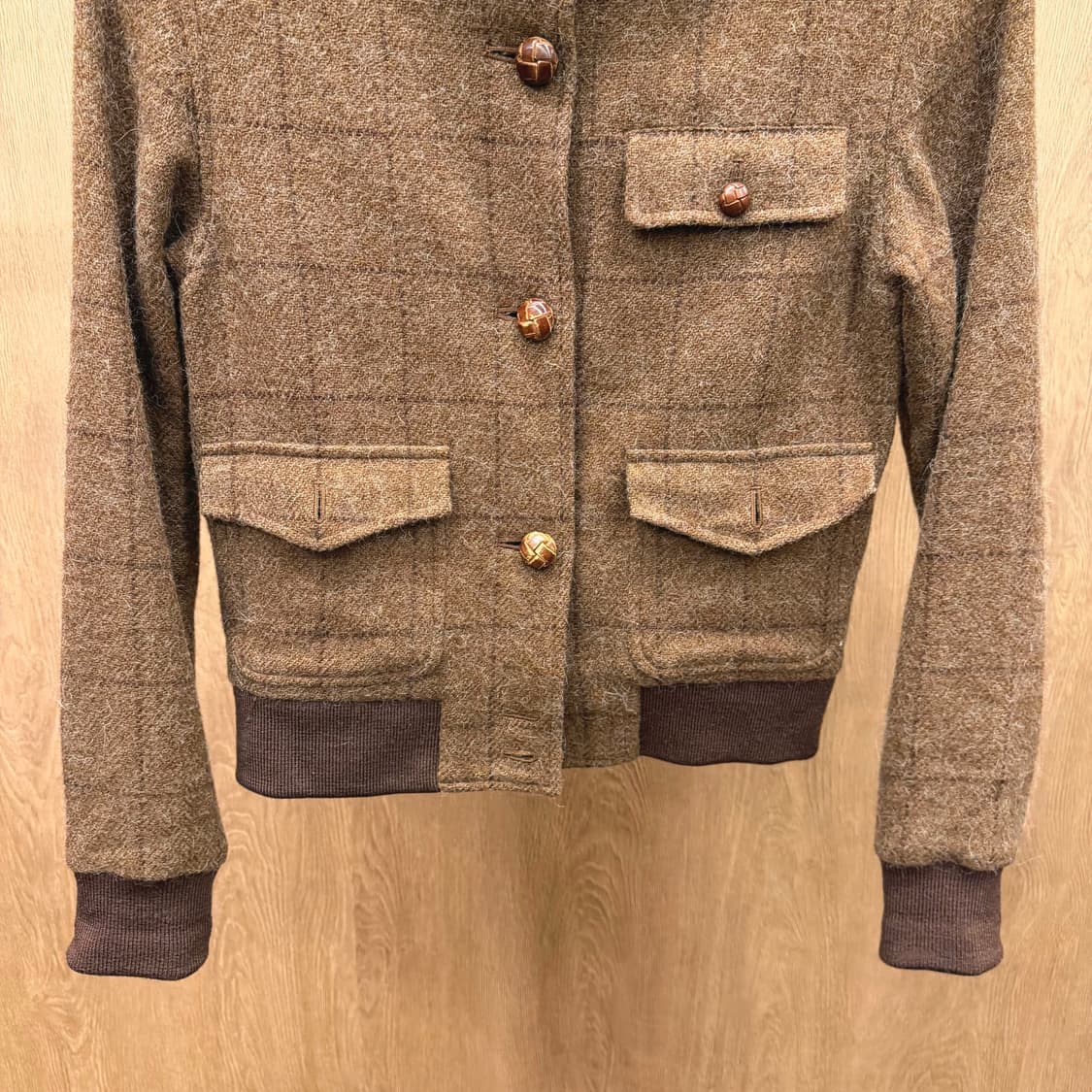 폴로 랄프로렌 하이넥 체크 울 블루종 자켓 플랩 포켓 디테일 브라운 상품이미지5