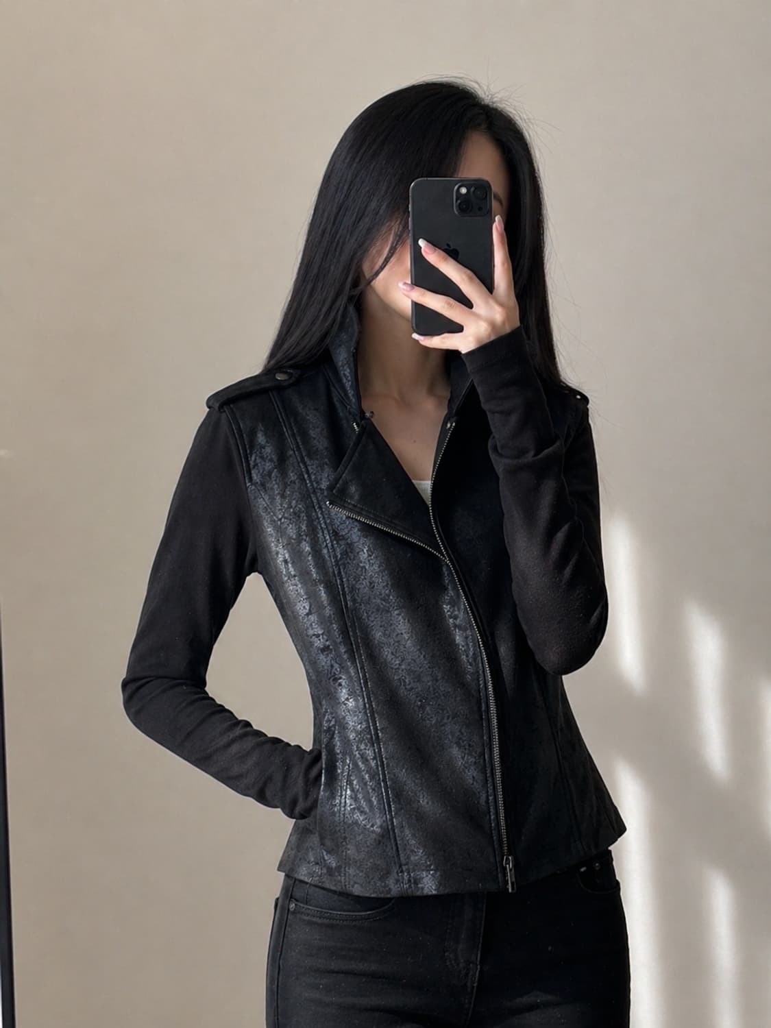 아르마니익스체인지 하이넥 퍼 레더자켓 상품이미지1