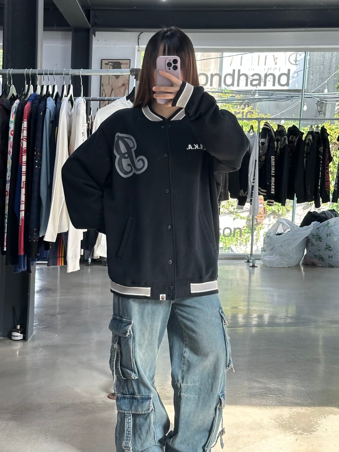 베이프 2002FW Asnka 빅사루 코튼 바시티자켓 상품이미지3
