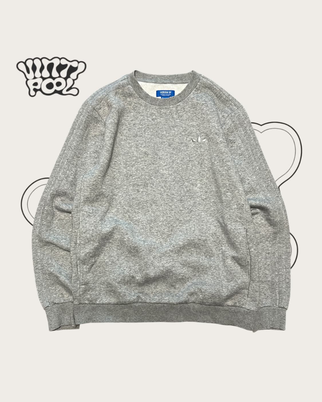 아디다스 삼선 자수로고 기모 맨투맨 그레이 상품이미지1