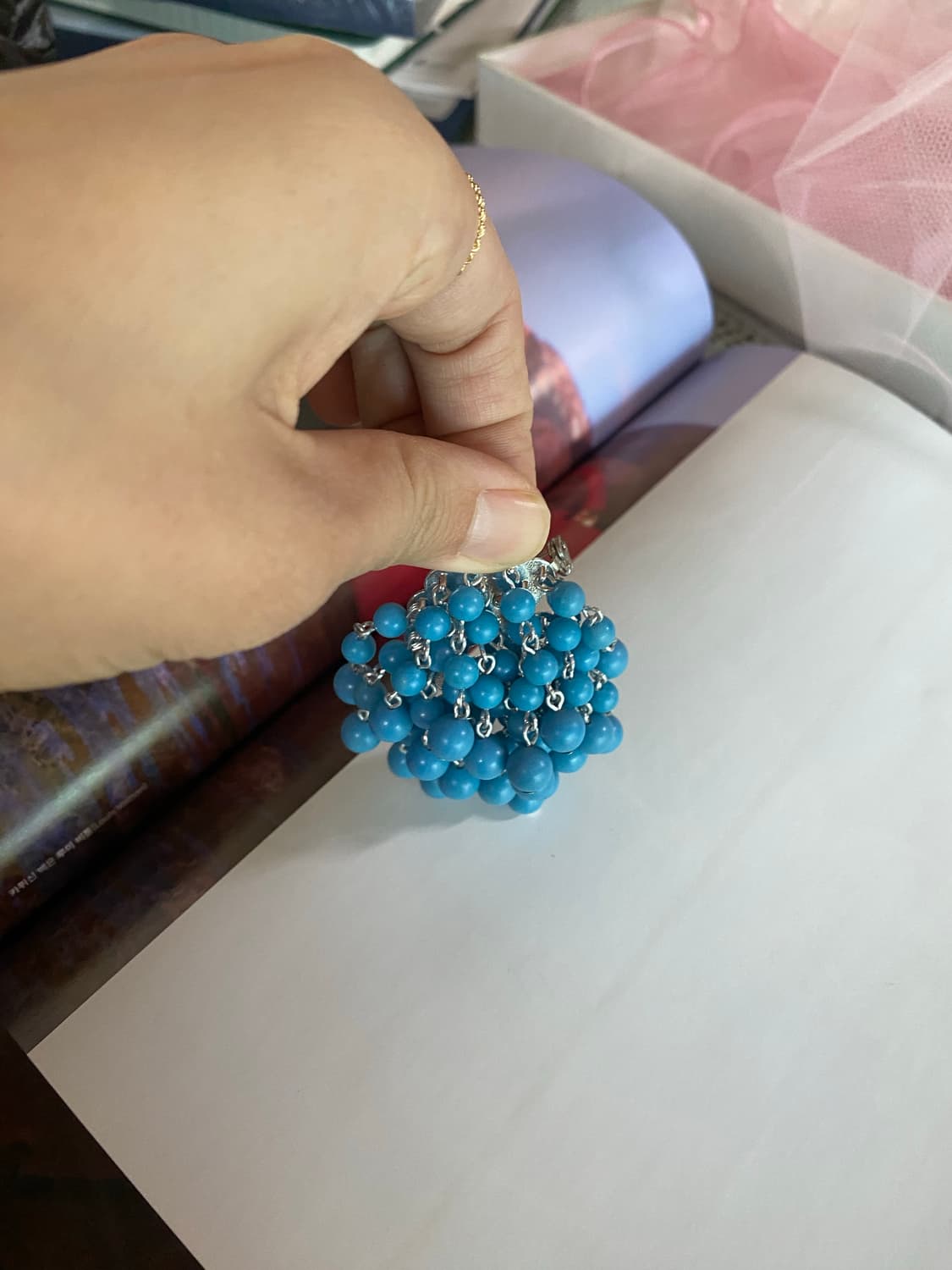 일본 터키블루톤 비즈 브로치  상품이미지5