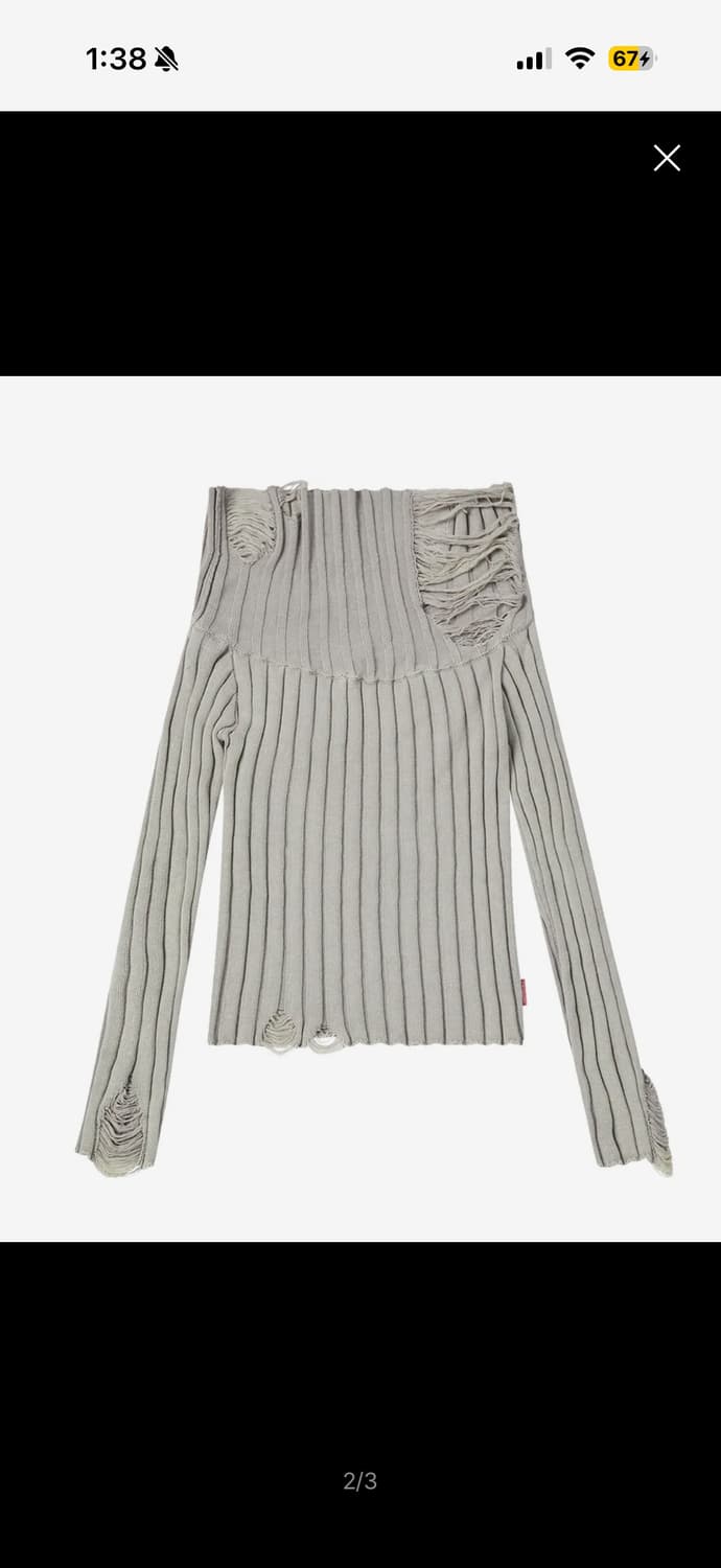 오디너리 홀리데이 오프숄더 데미지 니트 [GRAY] 상품이미지1