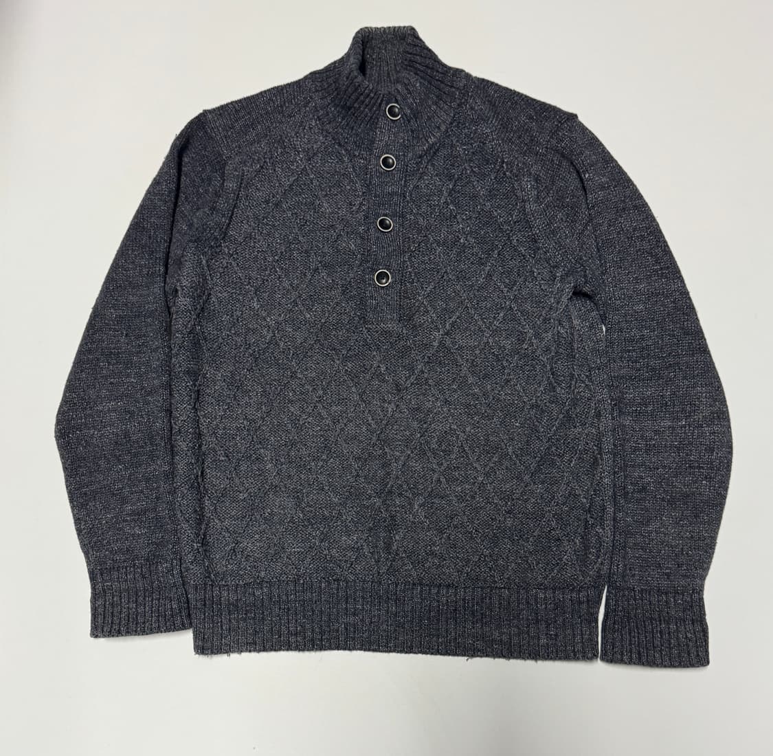 일꼬르소 나일론 혼방 아가일 하프집업 울 니트 M 그레이 상품이미지1