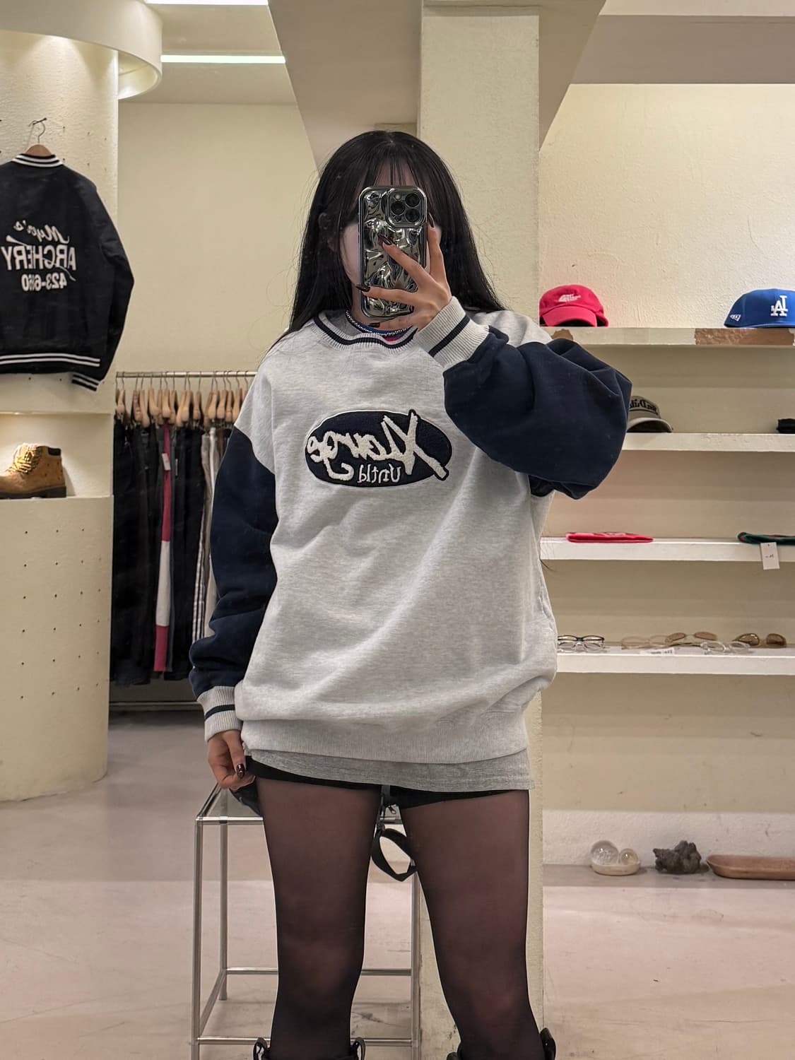 빈티지 엑스라지 배색 크루넥 스웻셔츠 U1444 상품이미지1