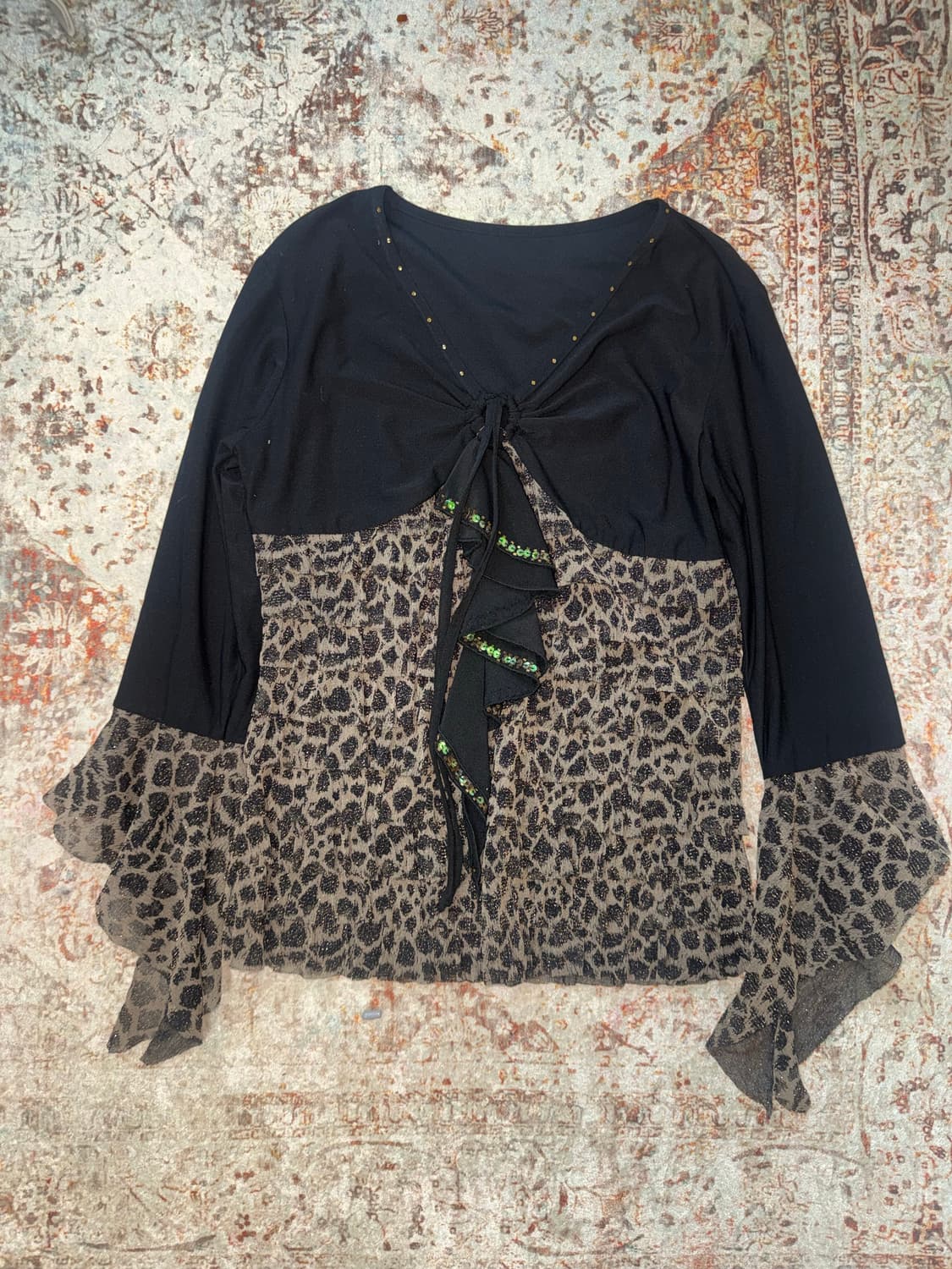 Vintage gyaru leopard shirring top 상품이미지1