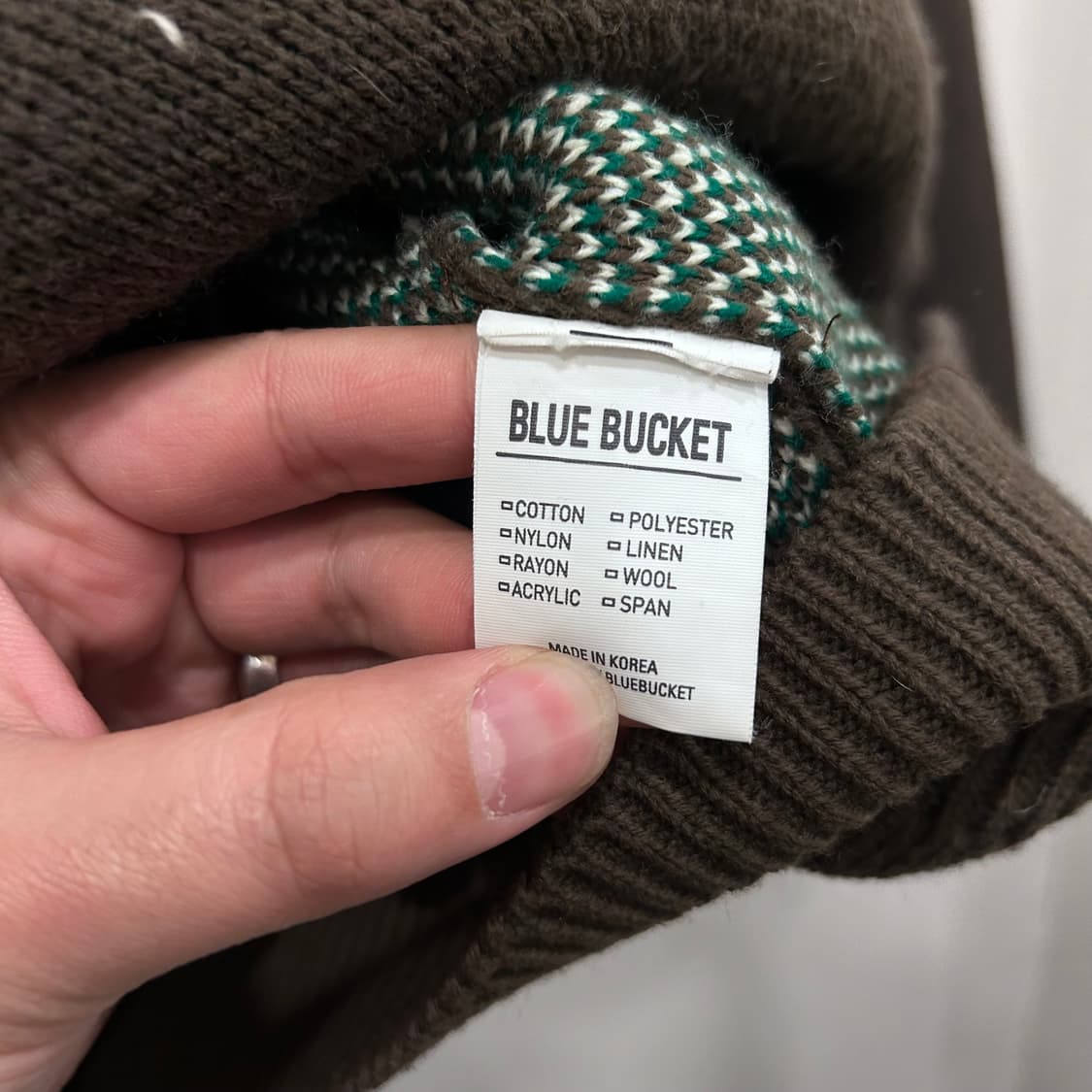 블루 버켓 다이아몬드 패턴 카라 투웨이 니트집업 상품이미지4