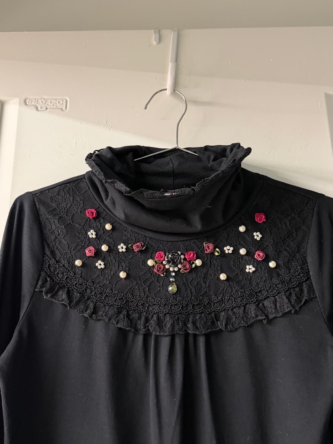 일본빈티지 엑시즈팜 블랙 레이스 터틀넥 롱슬리브 상품이미지5