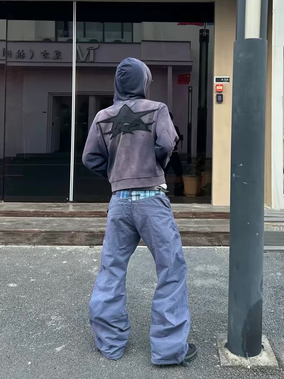 Back check blue cotton pants  상품이미지5