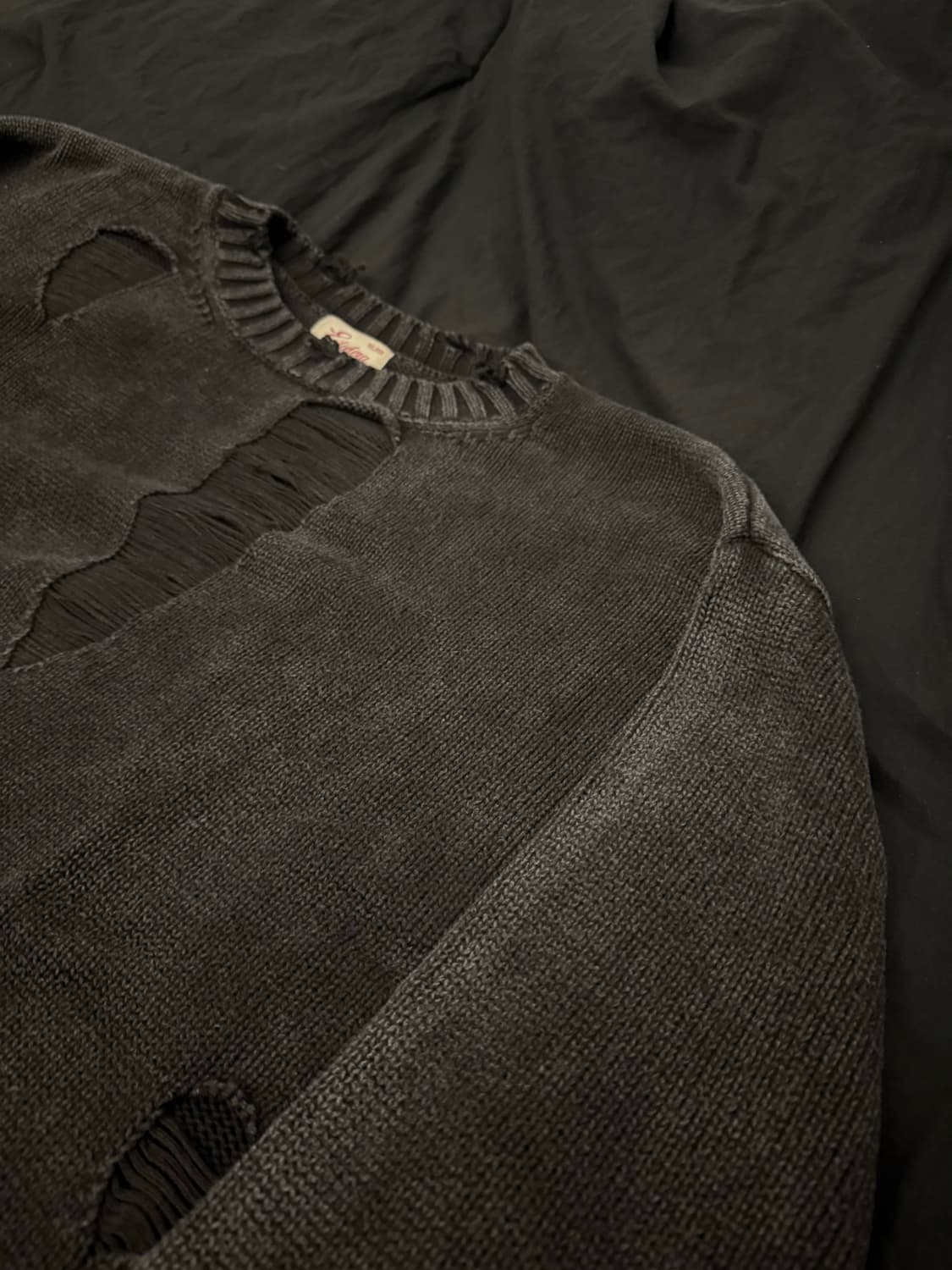 이티씨이 디스트로이드 워시드 니트 블랙 상품이미지2