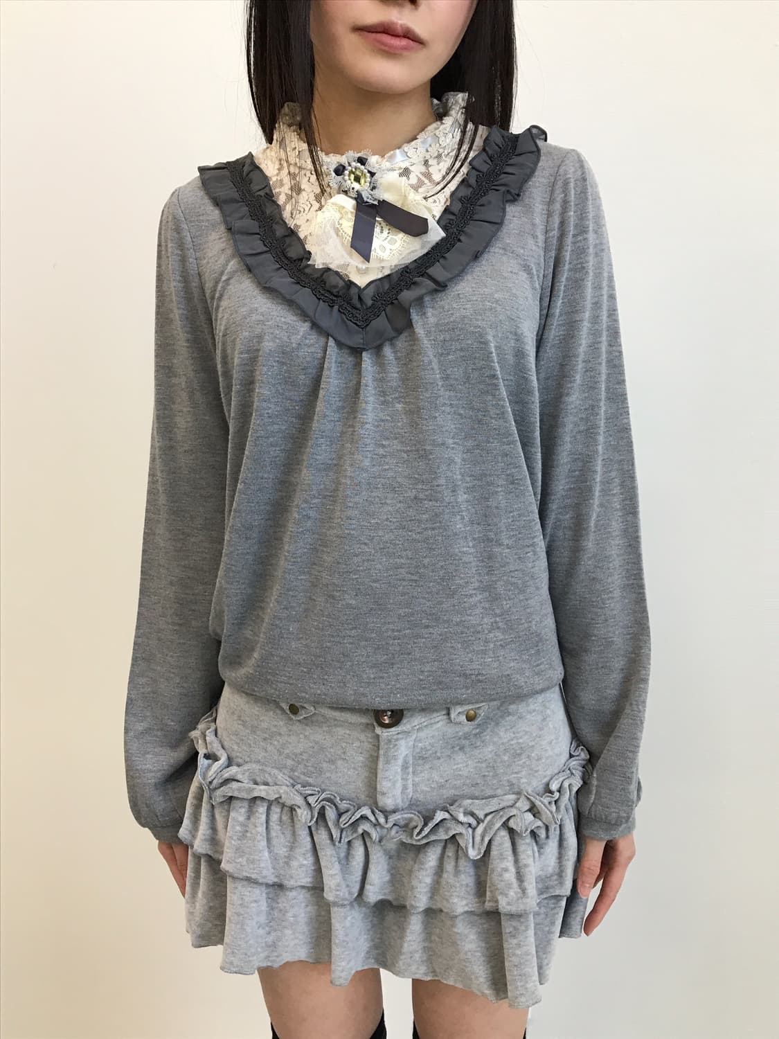 axes femme Romantic Ruffle Knit Blouse 상품이미지2