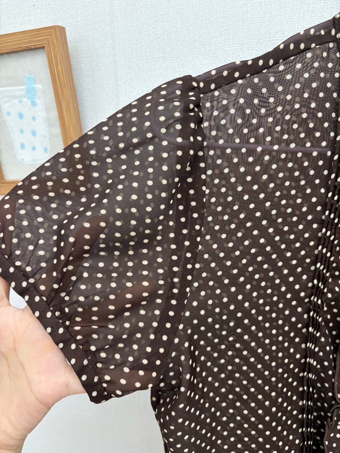 브라운 도트 시스루 블라우스 상품이미지4