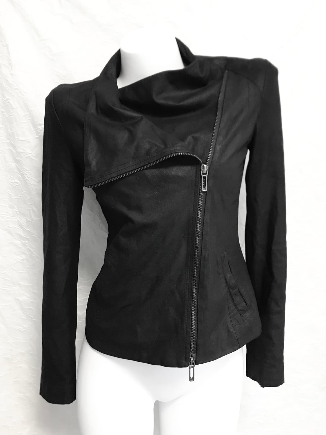 빈티지 투웨이 사선 지퍼 레더 자켓 상품이미지2