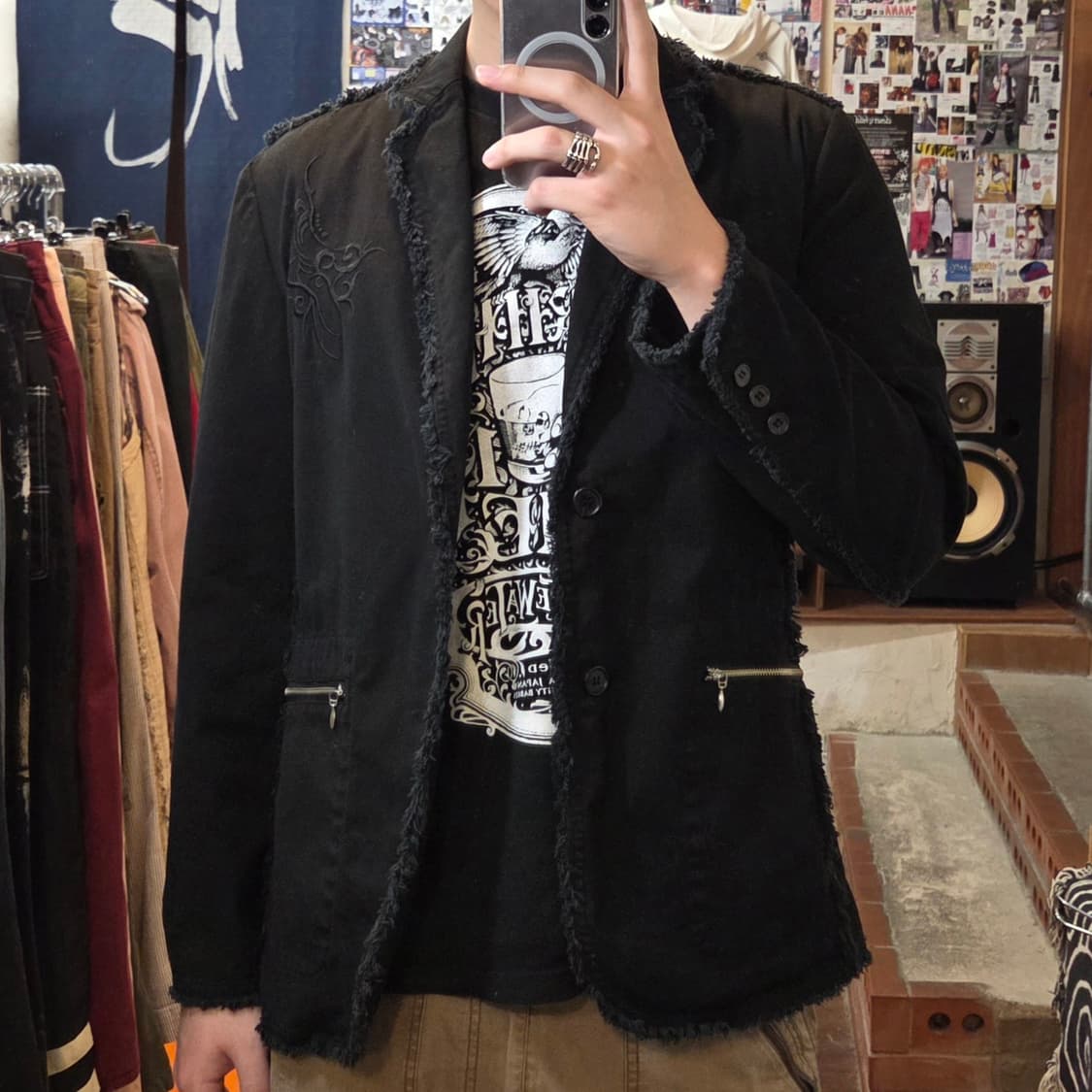 JPN 그런지 자수 레터링 코튼 블레이저 상품이미지1