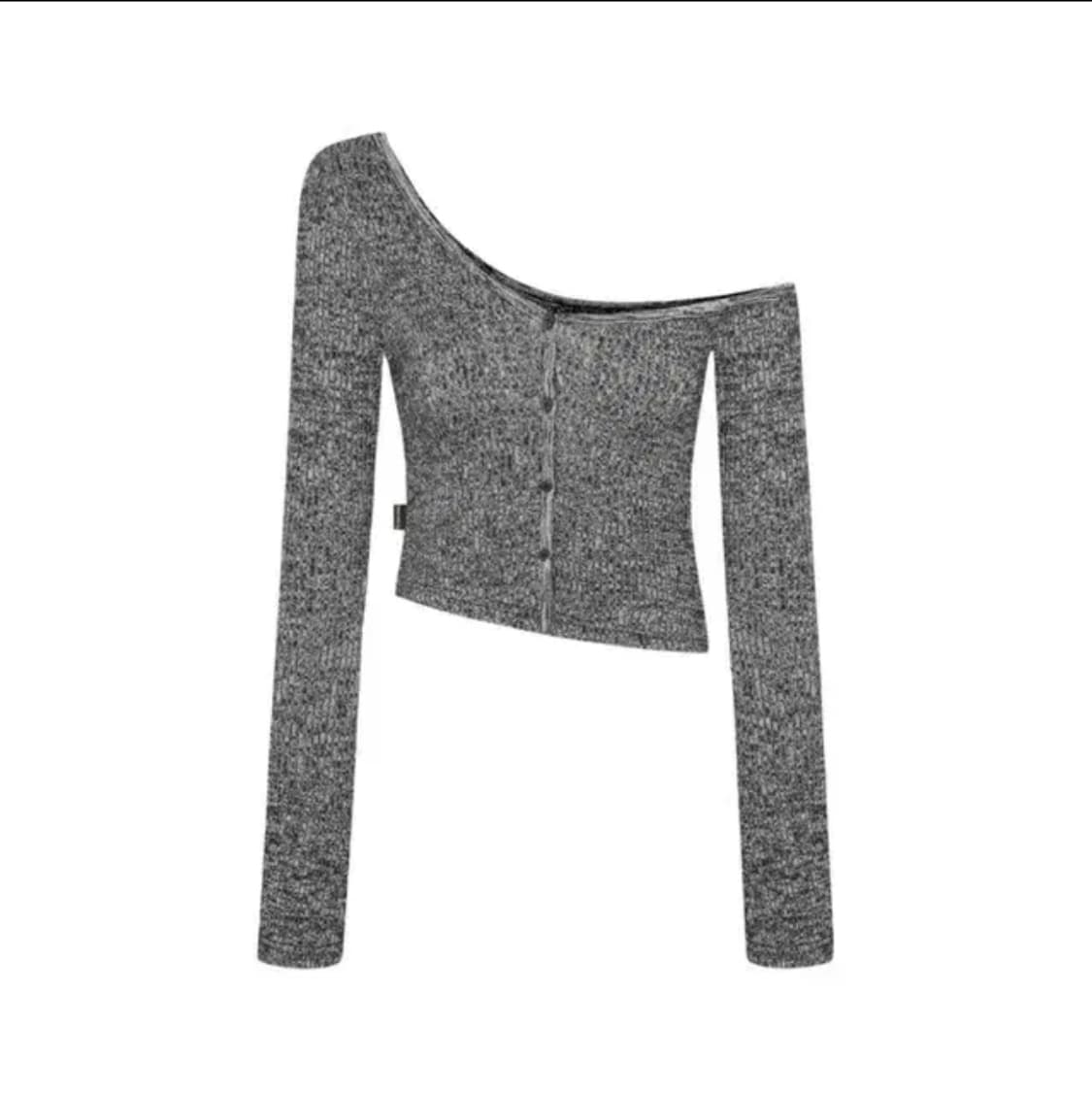 쓰리타임즈 원숄더버튼티 차콜 상품이미지2