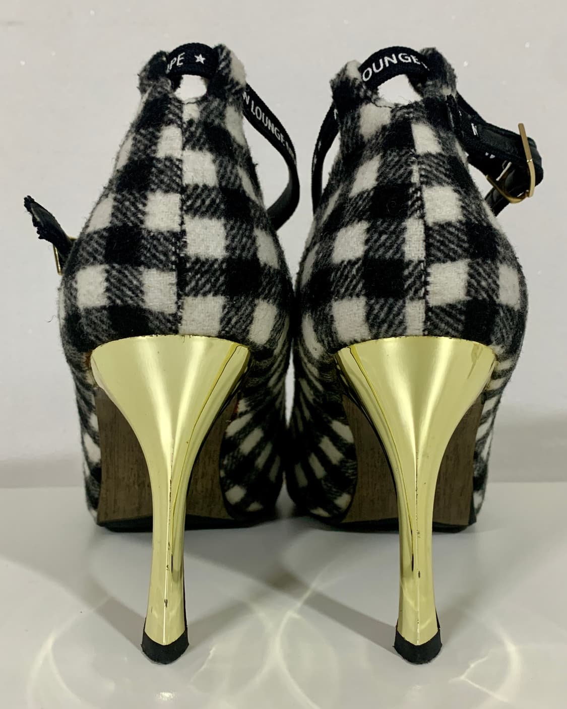 미소페 MISOPE 블랙앤화이트 체크 하이힐 퍼 장식 펌프스 슈즈 구두  상품이미지9