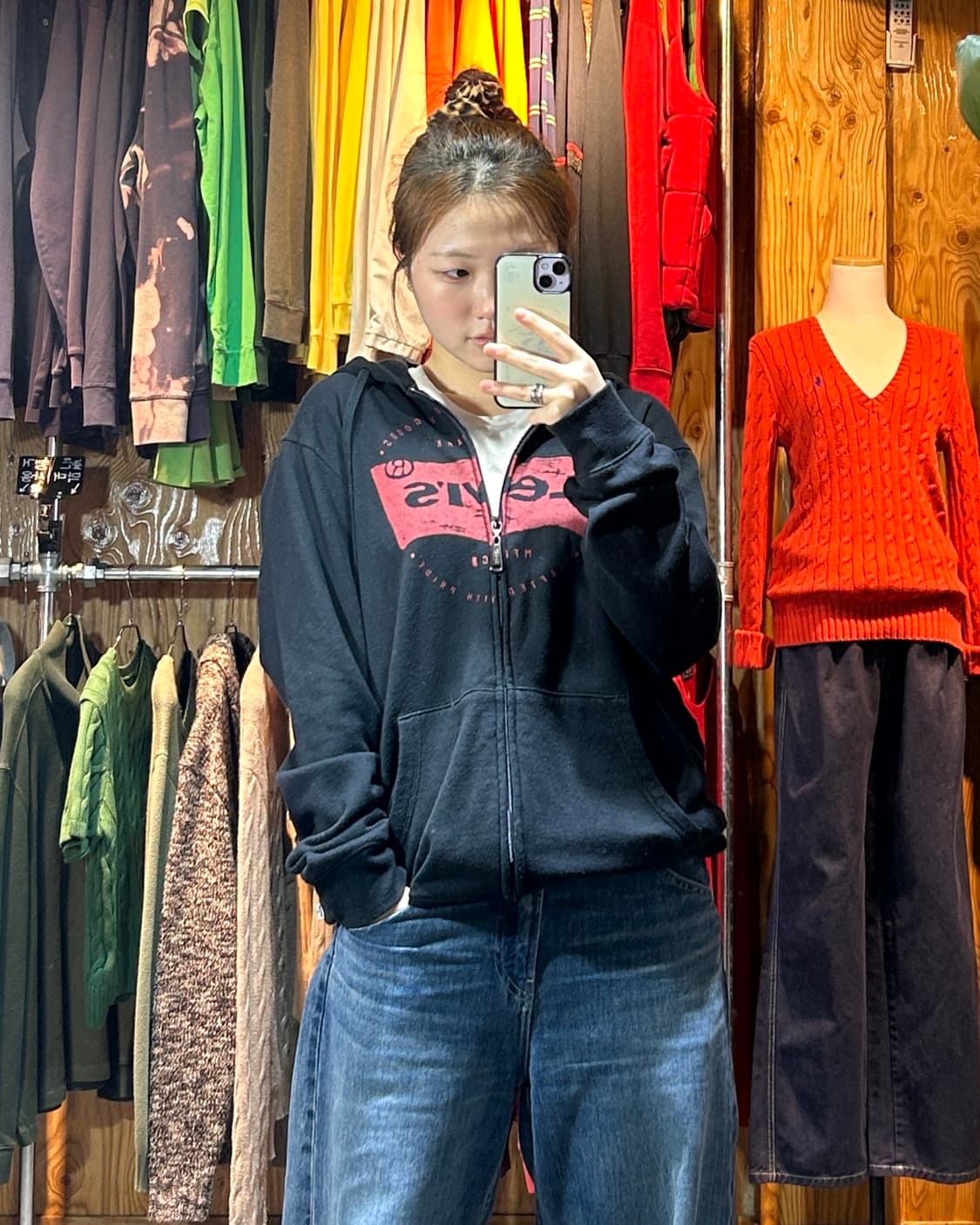 M 리바이스 크랙 빅로고 블랙 후드집업 상품이미지1