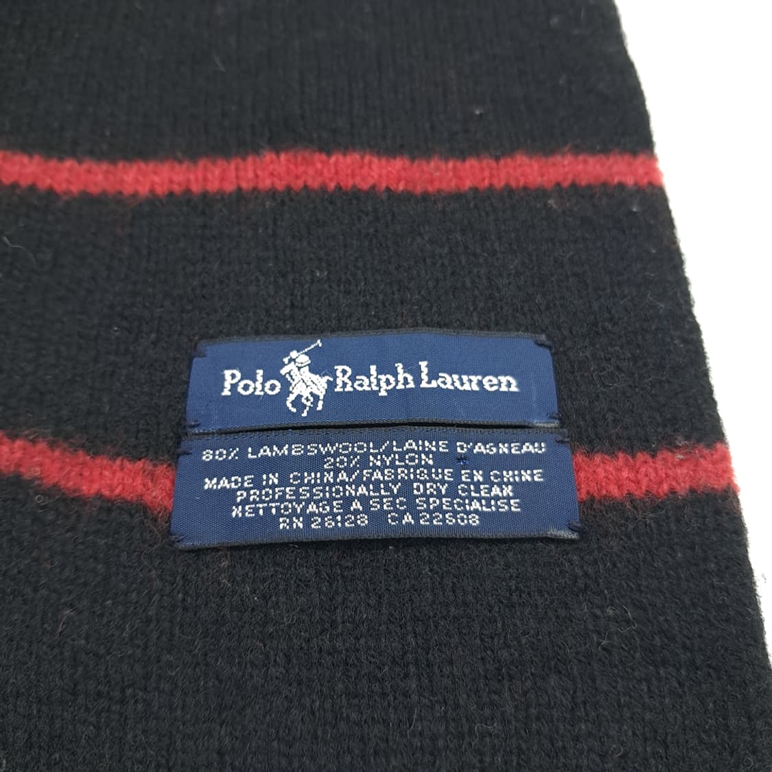 MX171 폴로 랄프로렌 블랙 레드 스트라이프 램스울 니트 목도리 머플러 상품이미지5