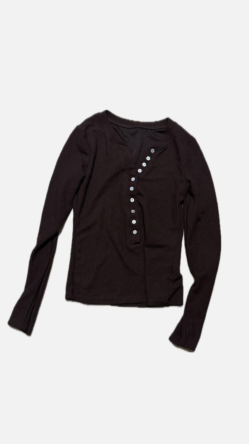 브라운 골지 단추 디테일 티셔츠 상품이미지1