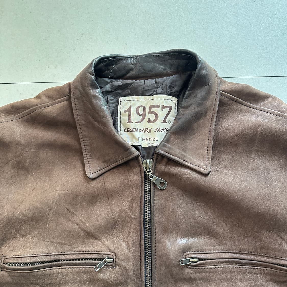 90년대 1957 피렌체 빈티지 이탈리아 생산 레더 자켓 M 상품이미지2