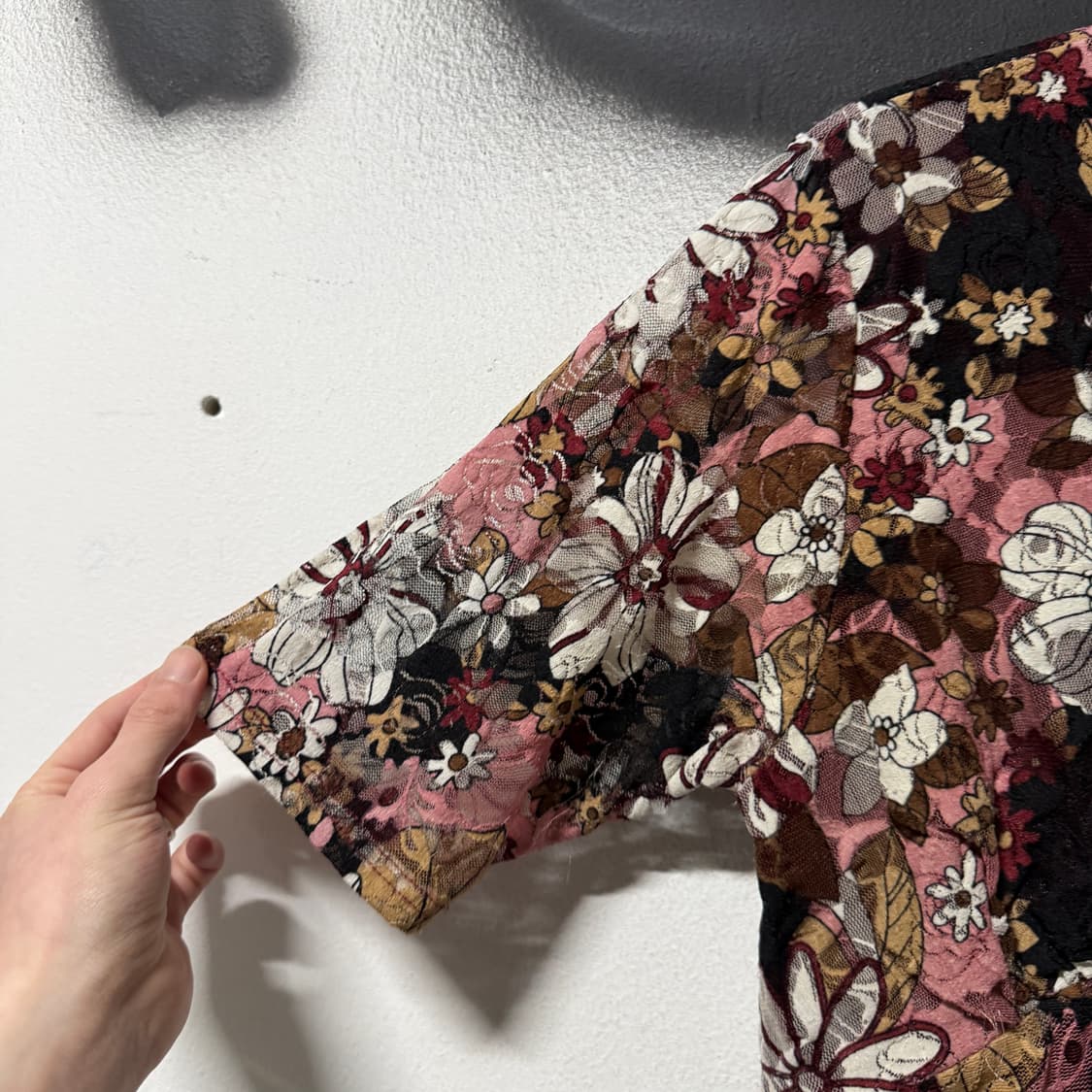 VTG 빈티지 재패니즈 모리 플라워 풀 패턴 레이스 반팔 블라우스 상품이미지5