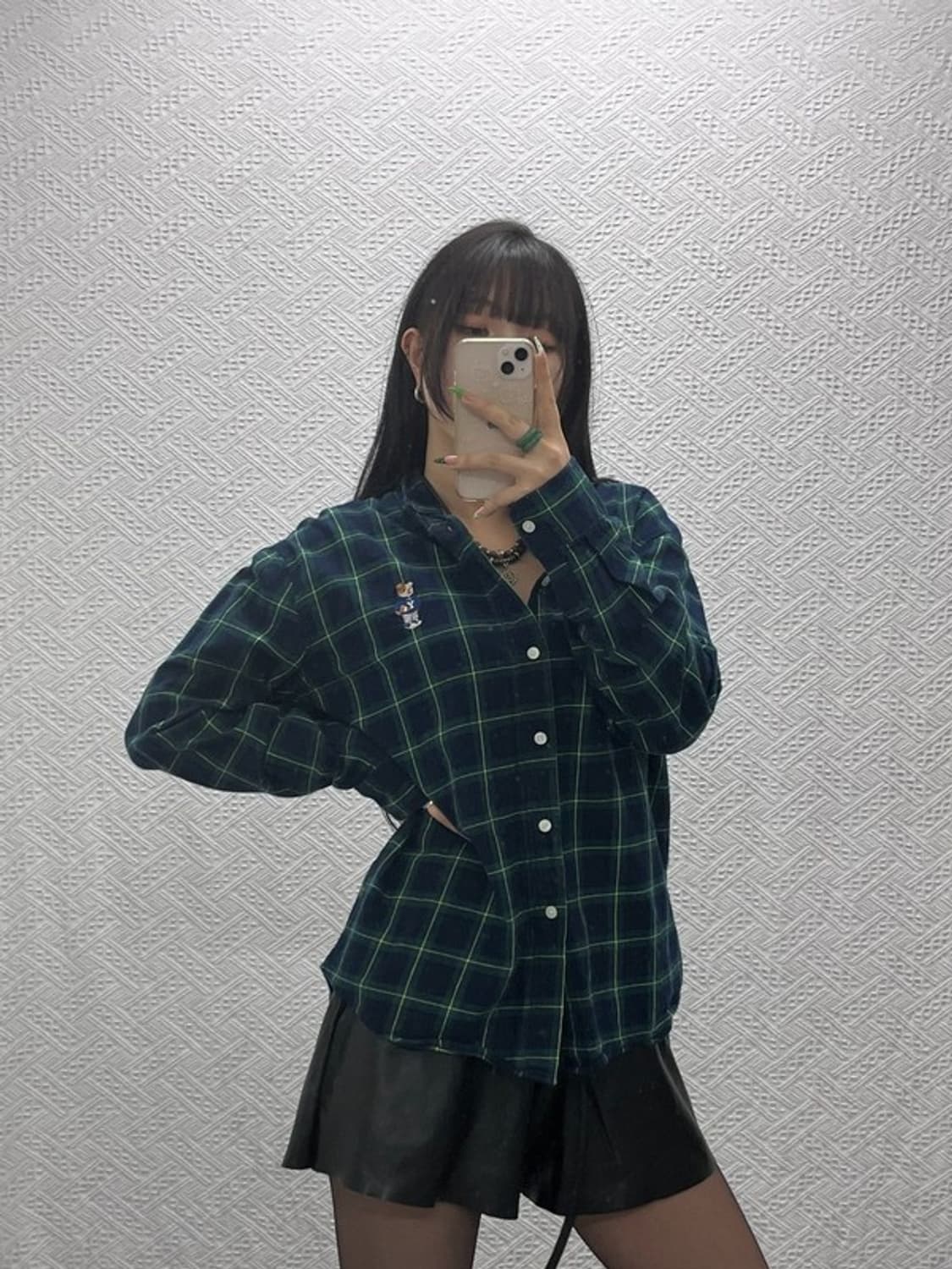 예일 베어자수 버튼다운 컨트리 체크 딥그린 셔츠 L C09276 상품이미지2