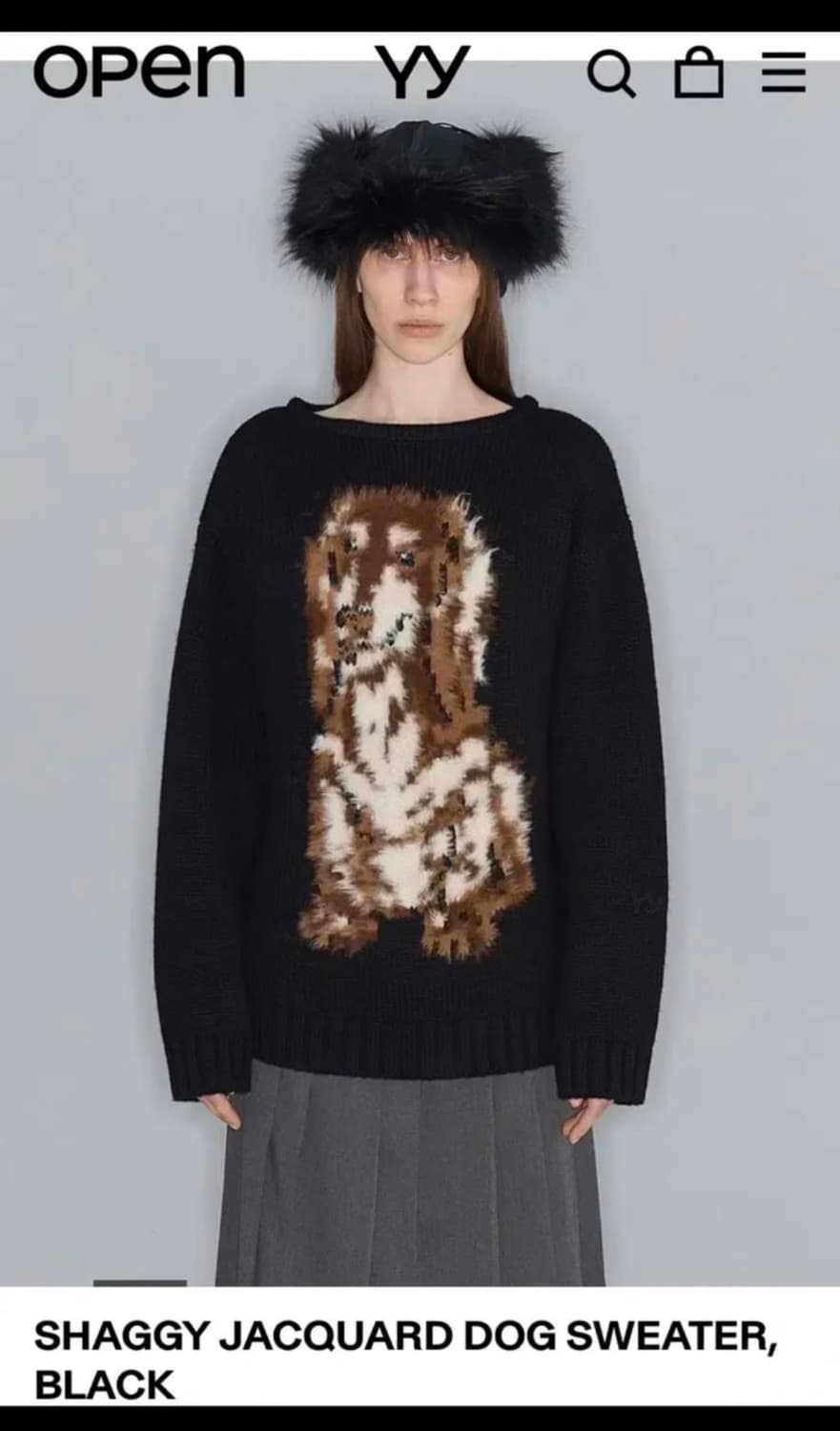 오픈와이와이 SHAGGY JACQUARD DOG SWEATER BLACK 상품이미지1