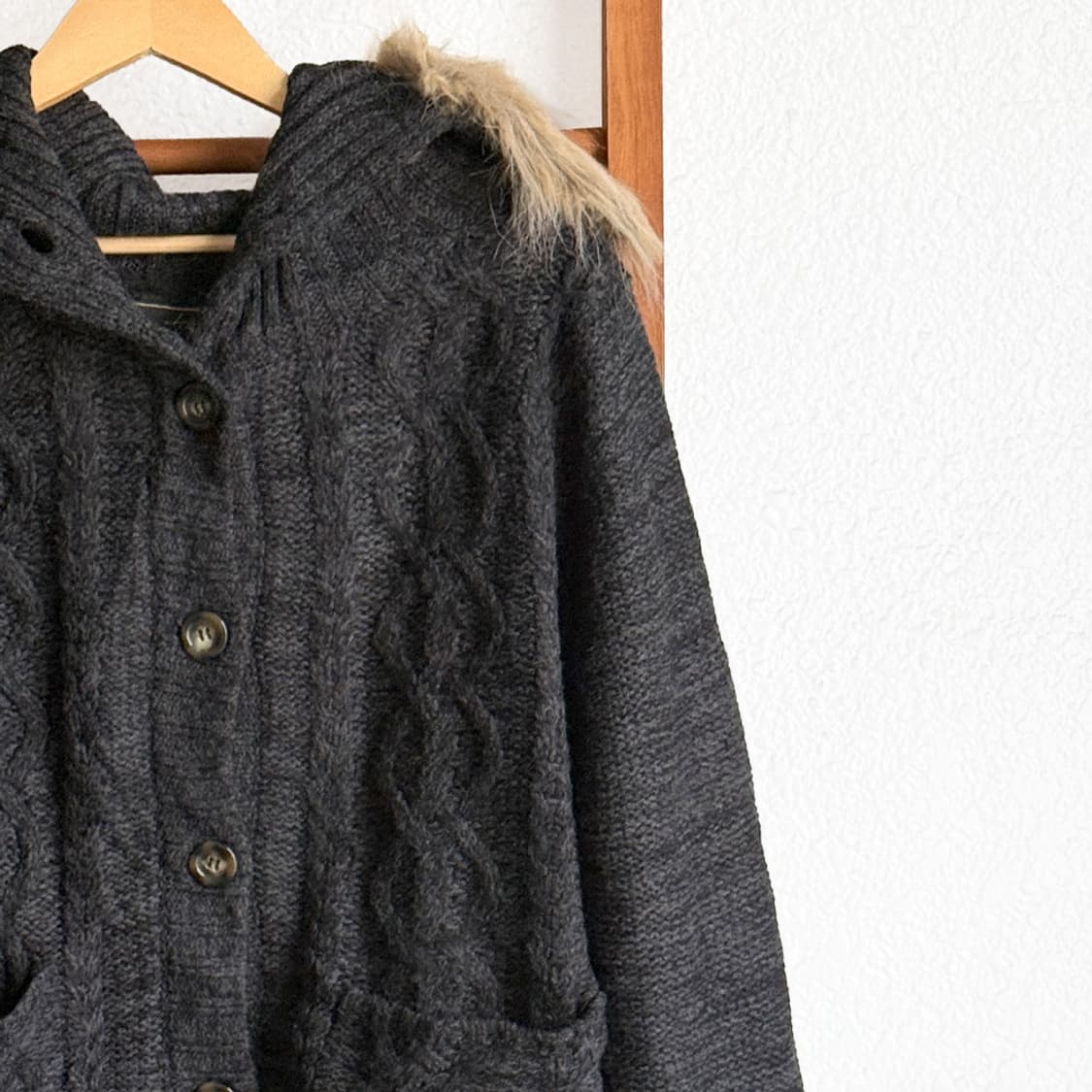 유키모리 퍼후드 케이블 가디건 상품이미지2