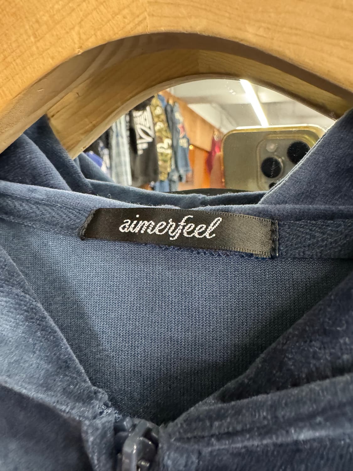 japanese vintage aimerfeel 꽃자수 벨벳 후드집업 상품이미지3