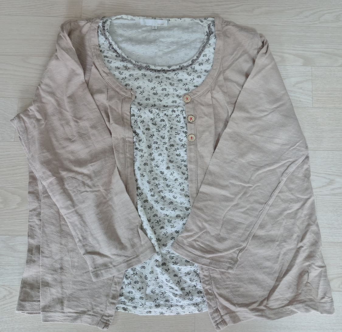 일본빈티지 잔꽃 브라운 레이어드 가디건 상품이미지1