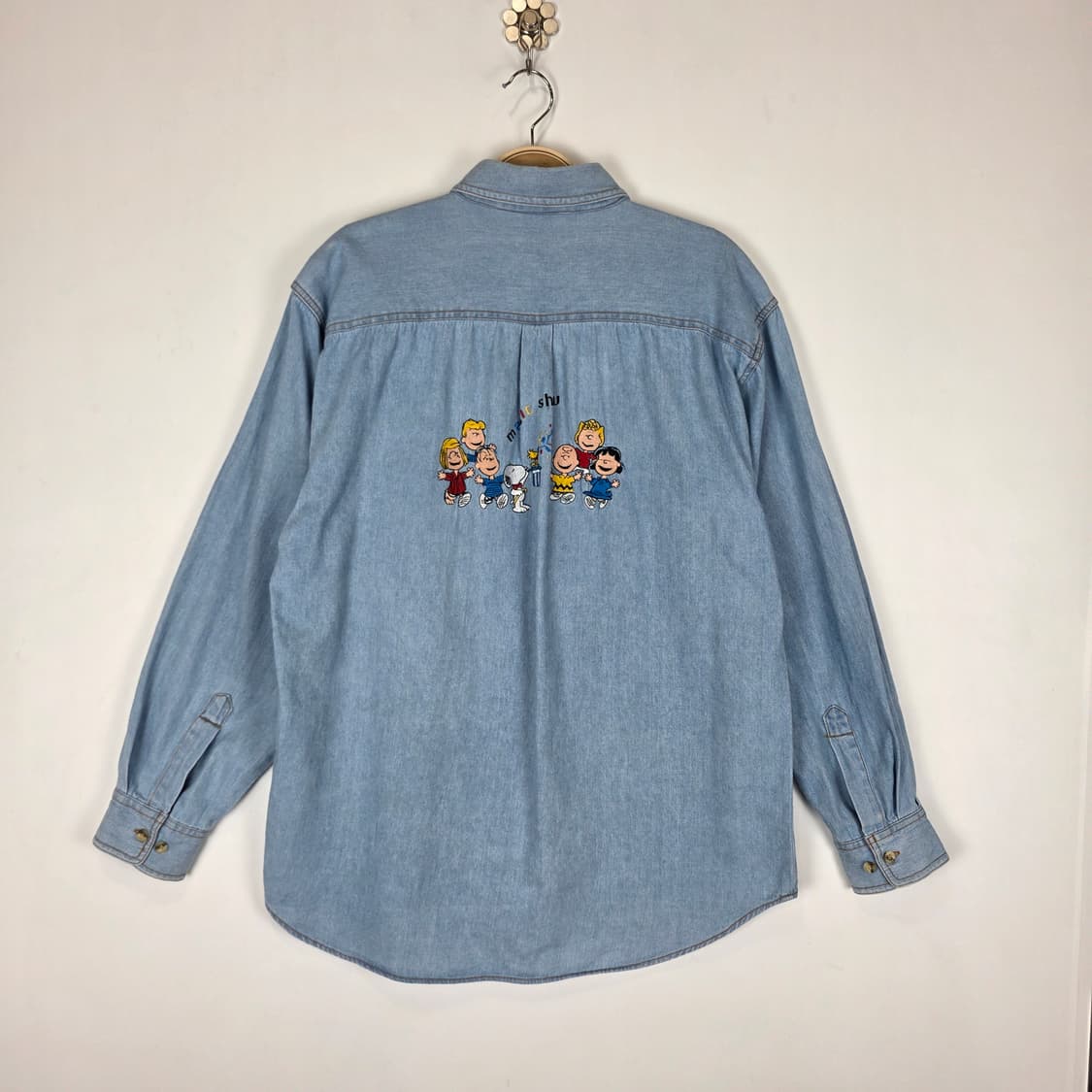 90's 올드 피넛츠 스누피 자수 데님셔츠 상품이미지1