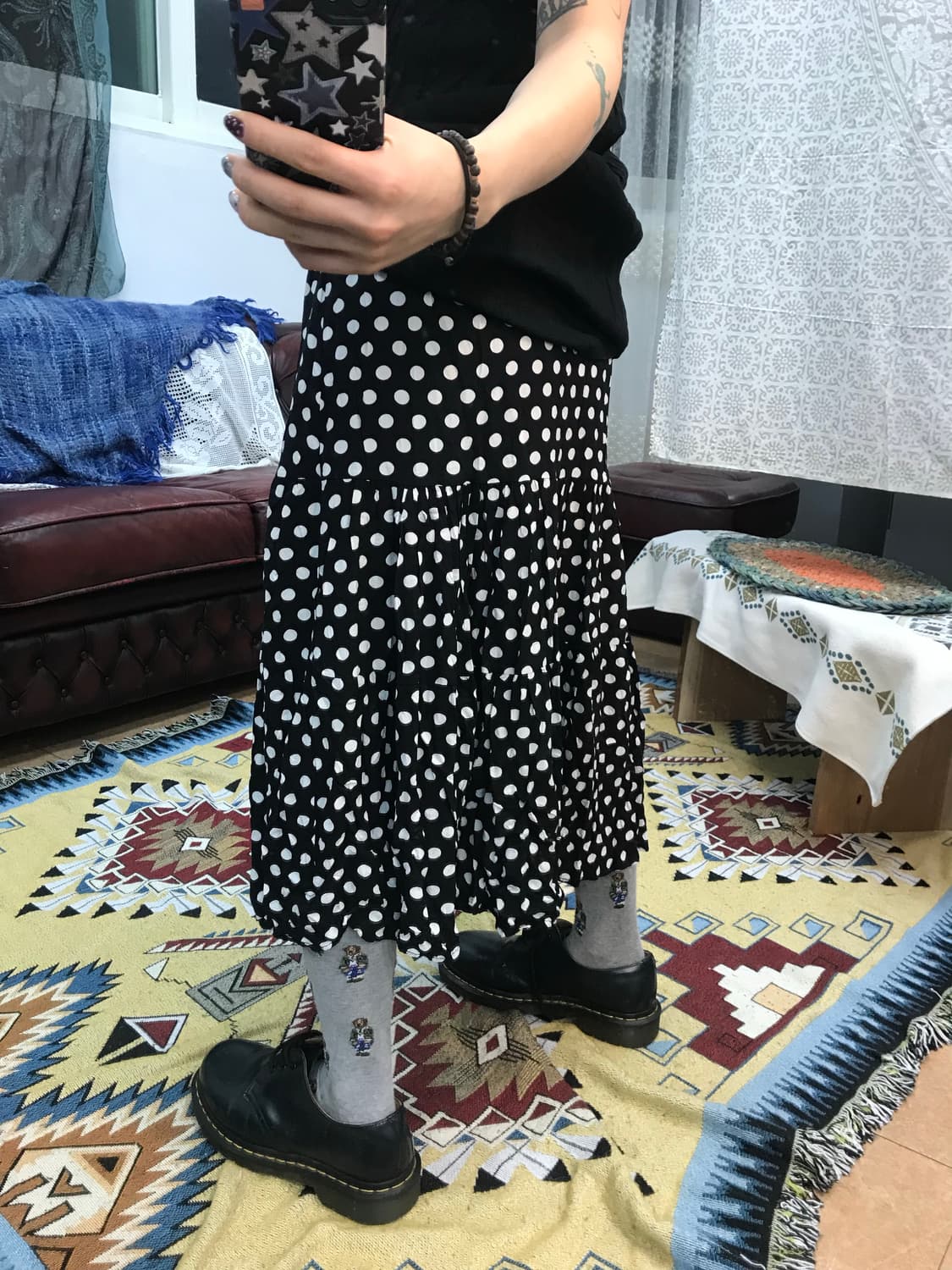 빈티지 여성 도트 뒷밴딩 캉캉 미디스커트 (Z987) 상품이미지2